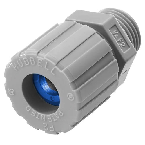 Hubbell SHC1035CR, Cord Connector, 0.38"-0.50", Straight Male, 3/4" NPT Thread, Nylon, Gray