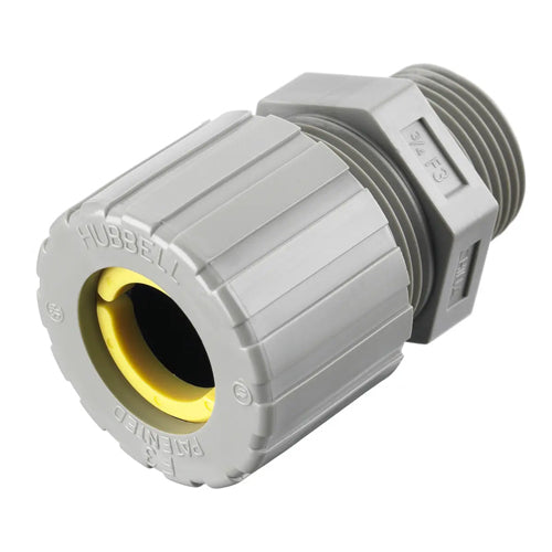 Hubbell SHC1037CR, Cord Connector, 0.63"-0.75", Straight Male, 3/4" NPT Thread, Nylon, Gray