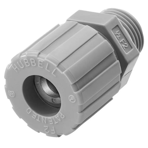 Hubbell SHC1043CR, Cord Connector, Straight Male, 0.88"-1.00", 1" NPT Hub, Nylon, Gray