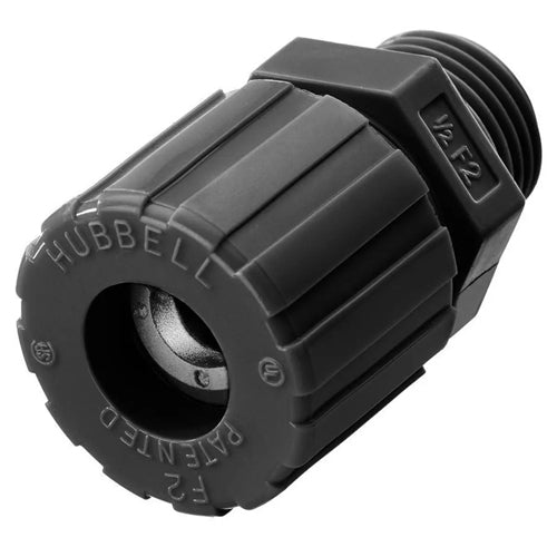 Hubbell SHC2043CR, Cord Connector, Straight Male, 0.88"-1.00", 1" NPT Hub, Nylon, Black