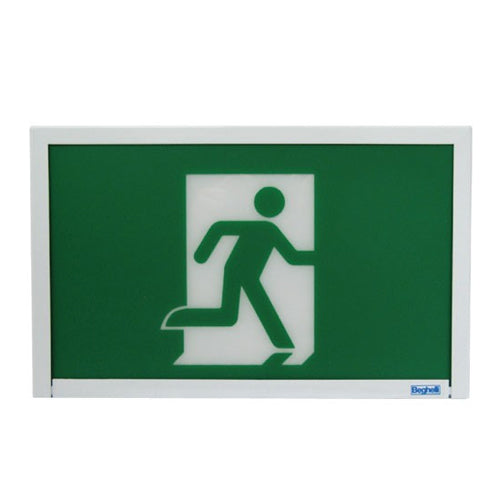 Beluce SL-RM-SP-U-0LR-M, LED Running Man Sign, Steel Body, 120/347 Volt, Self Powered for 90 Minutes, Universal Face Plate, Universal Pictograms, White Color, Universal Mounting