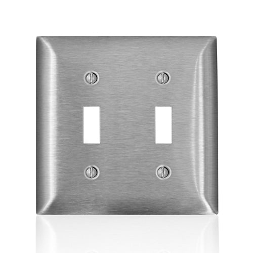 Leviton SL2, 2-Gang Toggle Switch Wallplate, Standard Size, Magnetic Stainless Steel, C-Series, 2 Packs
