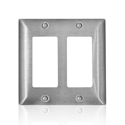 Leviton SS262-40, 2-Gang C-Series Decora/Decora Plus/GFCI Wallplate, Standard Size, Non-Magnetic Stainless Steel, Device Mount
