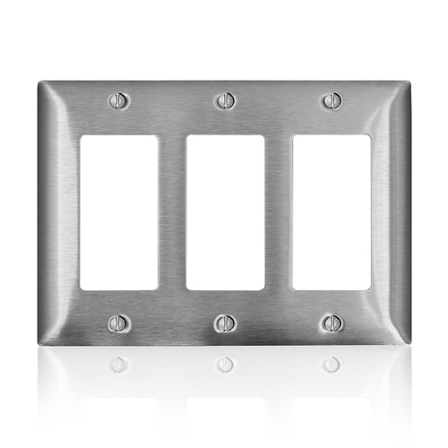 Leviton SS263-40, 3-Gang C-Series Decora/Decora Plus/GFCI Wallplate, Standard Size, Non-Magnetic Stainless Steel, Device Mount