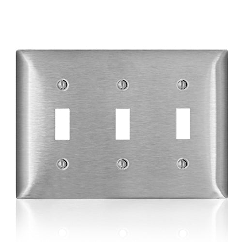 Leviton SL3, 3-Gang Toggle Switch Wallplate, Standard Size, Magnetic Stainless Steel, C-Series, 2 Packs