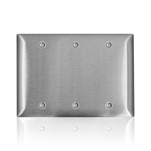 Leviton SL33, 3-Gang C-Series Blank Wallplate, Standard Size, Box Mount, Magnetic Stainless Steel