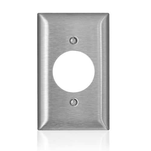 Leviton SS721-40, 1-Gang C-Series Single 1.60'' Diameter Opening Receptacle Wallplate, Standard Size, Non-Magnetic Stainless Steel, Device Mount