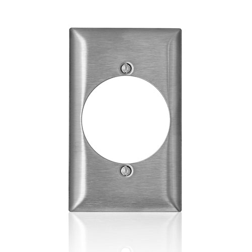 Leviton SS723-40, 1-Gang C-Series Single 2.15 Inch Diameter Opening Receptacle Wallplate, Standard Size, Non-Magnetic Stainless Steel, Device Mount