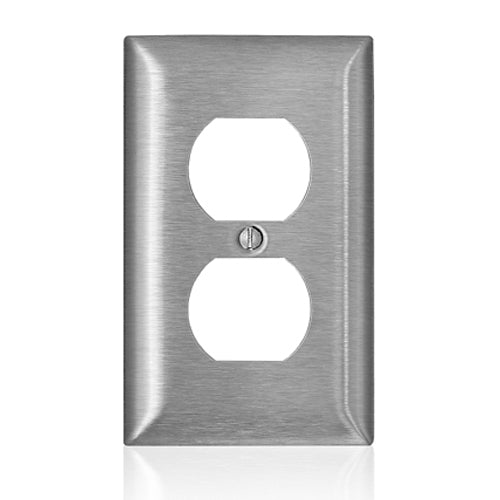 Leviton SS8-40, 1-Gang Duplex Receptacle Wallplate, Standard Size, Non-Magnetic Stainless Steel, C-Series, Device Mount, 2 Packs