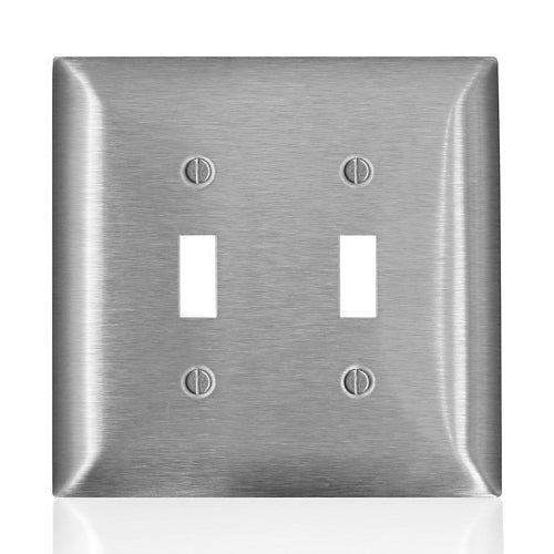Leviton SSJ2-C40, 2-Gang Toggle Switch Wallplate, Midway Size, Non-Magnetic Stainless Steel, C-Series
