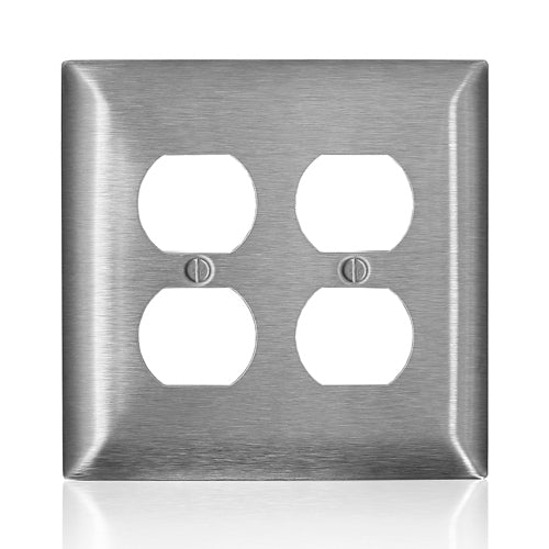 Leviton SSJ32-C40, 2-Gang C-Series Duplex Receptacle Wallplate, Midway Size, Non-Magnetic Stainless Steel, Device Mount