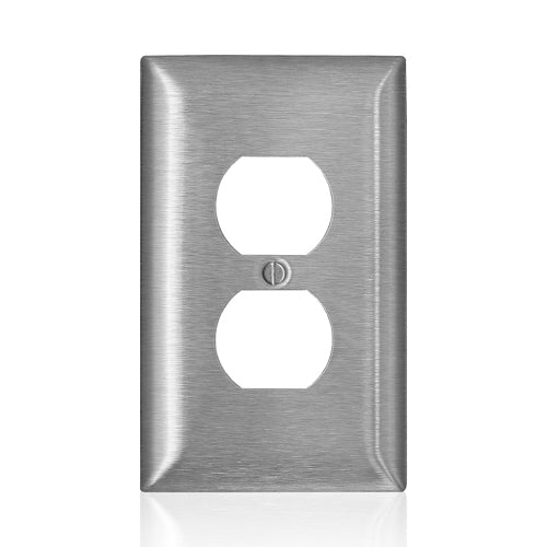 Leviton SSJ8-C40, 1-Gang C-Series Duplex Receptacle Wallplate, Midway Size, Non-Magnetic Stainless Steel, Device Mount, 2 Packs
