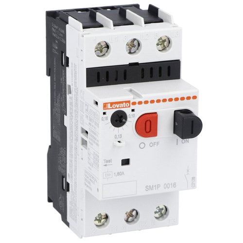 Lovato SM1PF0020, Motor Protection Circuit Breaker, Fuse Monitoring Function, Push Button Control, Short Circuit Breaking Capacity Icu 100kA at 400V, Rated Current 0.2A