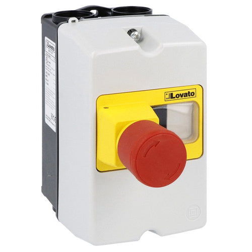 Lovato SM1Z1702P, Surface Mount Enclosures IP65 (4X) for SM1P..., Width 80mm/3.15in, With Button for Emergency Stop