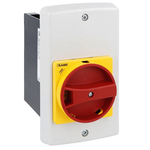 Lovato SM1Z1725R, Flush Mount Enclosures IP65 for SM1R (UL Type 4X), With Rotary Actuator Yellow/Red, Width 87mm/3.42in