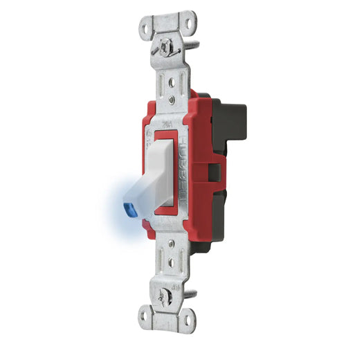 Hubbell SNAP1221ILWNA, SNAPConnect Heavy Duty Illuminated Toggle Switch, Light ON with Load OFF, Single Pole, 20A 120/277V AC, White Toggle