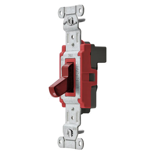 Hubbell SNAP1223RNA, Industrial/Commercial Grade, SNAPConnect Series, Toggle Switch, Three Way, 20A 120/277V AC, Red Toggle