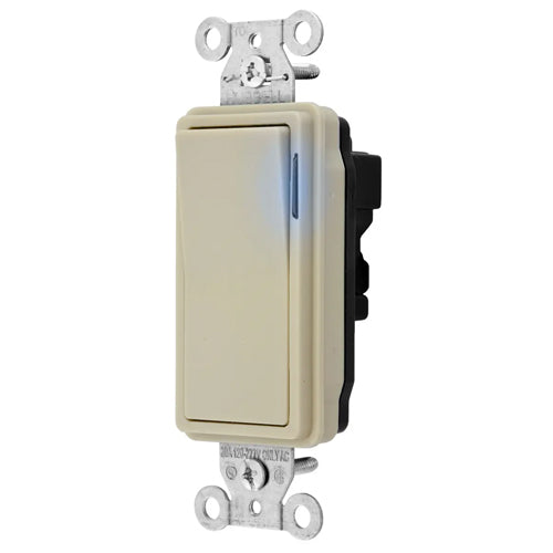 Hubbell SNAP2103ILINA, Industrial/Commercial Grade, SNAPConnect Series, Decorator Switch, Illuminated, Three Way, 15A 120/277V AC, Ivory