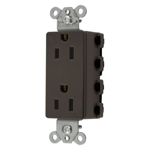 Hubbell SNAP2152A, SNAPConnect Extra Heavy Duty Receptacles, Specification Grade, Style Line Decorator, Nylon Face, 15A 125V, 5-15R, 2-Pole 3-Wire Grounding, Brown