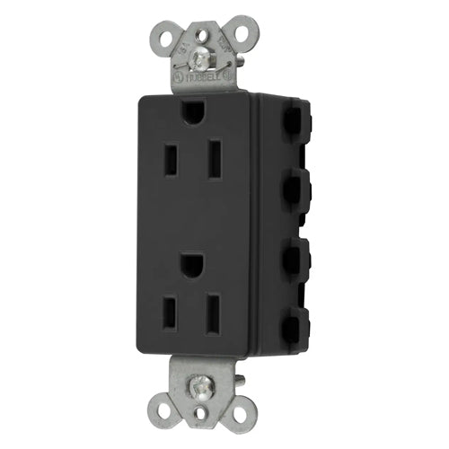 Hubbell SNAP2152BKA, SNAPConnect Extra Heavy Duty Receptacles, Specification Grade, Style Line Decorator, Nylon Face, 15A 125V, 5-15R, 2-Pole 3-Wire Grounding, Black