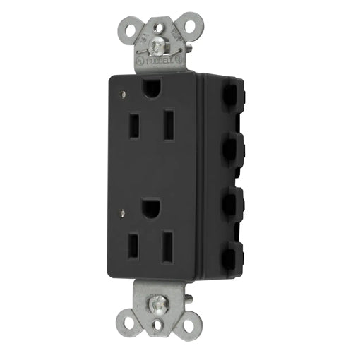 Hubbell SNAP2152BKL, SNAPConnect Extra Heavy Duty Receptacles, Specification Grade, Style Line Decorator, LED Indicator, Nylon Face, 15A 125V, 5-15R, 2-Pole 3-Wire Grounding, Black