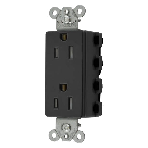 Hubbell SNAP2152BKTRA, SNAPConnect Extra Heavy Duty Receptacles, Specification Grade, Style Line Decorator, Tamper Resistant, 15A 125V, 5-15R, 2-Pole 3-Wire Grounding, Black