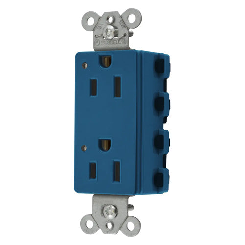 Hubbell SNAP2152BLL, SNAPConnect Extra Heavy Duty Receptacles, Specification Grade, Style Line Decorator, LED Indicator, 15A 125V, 5-15R, 2-Pole 3-Wire Grounding, Blue