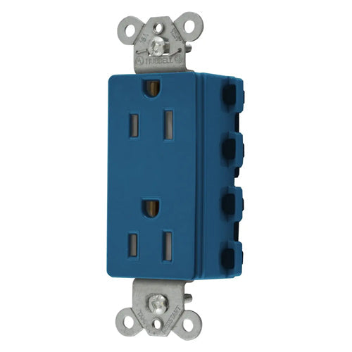 Hubbell SNAP2152BLTRA, SNAPConnect Extra Heavy Duty Receptacles, Specification Grade, Style Line Decorator, Tamper Resistant, 15A 125V, 5-15R, 2-Pole 3-Wire Grounding, Blue