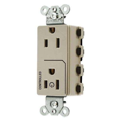 Hubbell SNAP2152C1I, SNAPConnect Permanently Marked Receptacles, Style Line Decorator, Duplex, One Controlled Face, Split Circuit Hot Tab, 15A 125V, 5-15R, 2-Pole 3-Wire Grounding, Ivory
