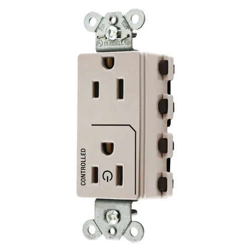 Hubbell SNAP2152C1LA, SNAPConnect Permanently Marked Receptacles, Style Line Decorator, Duplex, One Controlled Face, Split Circuit Hot Tab, 15A 125V, 5-15R, 2-Pole 3-Wire Grounding, Light Almond