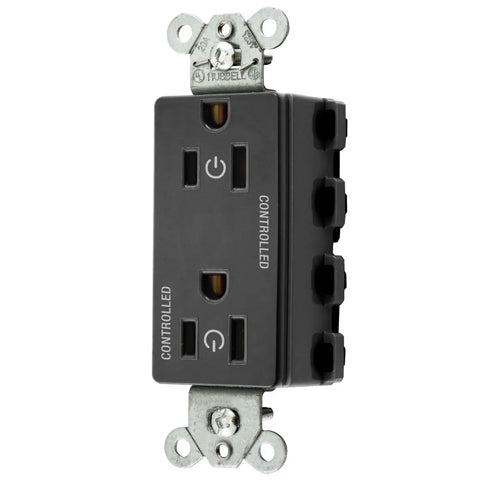 Hubbell SNAP2152C2BK, SNAPConnect Permanently Marked Receptacles, Style Line Decorator, Duplex, Two Controlled Faces, 15A 125V, 5-15R, 2-Pole 3-Wire Grounding, Black
