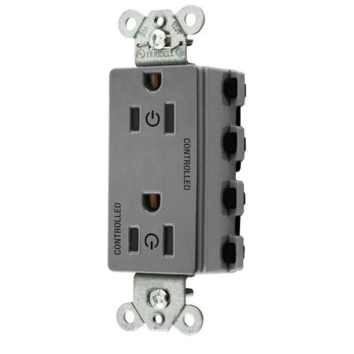 Hubbell SNAP2152C2GY, SNAPConnect Permanently Marked Receptacles, Style Line Decorator, Duplex, Two Controlled Faces, 15A 125V, 5-15R, 2-Pole 3-Wire Grounding, Gray
