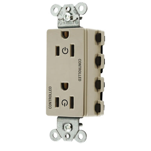 Hubbell SNAP2152C2I, SNAPConnect Permanently Marked Receptacles, Style Line Decorator, Duplex, Two Controlled Faces, 15A 125V, 5-15R, 2-Pole 3-Wire Grounding, Ivory