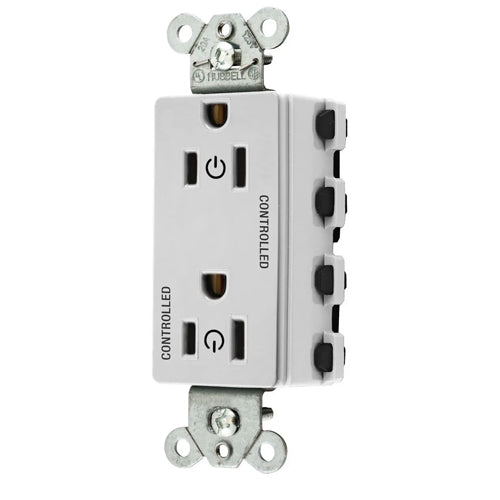 Hubbell SNAP2152C2W, SNAPConnect Permanently Marked Receptacles, Style Line Decorator, Duplex, Two Controlled Faces, 15A 125V, 5-15R, 2-Pole 3-Wire Grounding, White