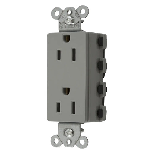 Hubbell SNAP2152GYA, SNAPConnect Extra Heavy Duty Receptacles, Specification Grade, Style Line Decorator, Nylon Face, 15A 125V, 5-15R, 2-Pole 3-Wire Grounding, Gray