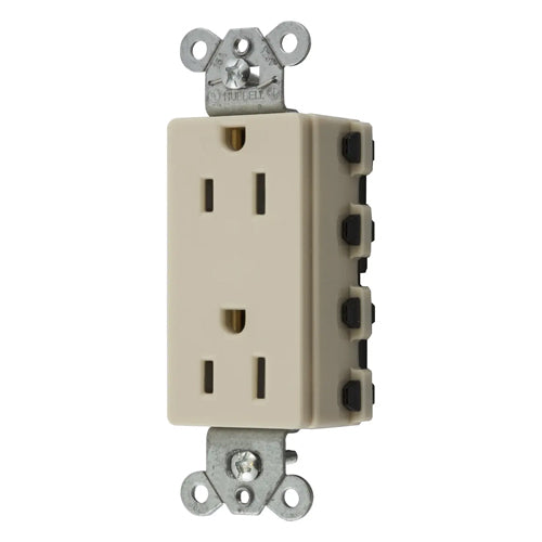 Hubbell SNAP2152IA, SNAPConnect Extra Heavy Duty Receptacles, Specification Grade, Style Line Decorator, Nylon Face, 15A 125V, 5-15R, 2-Pole 3-Wire Grounding, Ivory