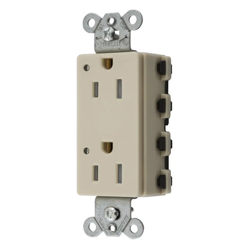 Hubbell SNAP2152ILTRA, SNAPConnect Extra Heavy Duty Receptacles, Specification Grade, Style Line Decorator, Tamper Resistant, LED Indicator, 15A 125V, 5-15R, 2-Pole 3-Wire Grounding, Ivory