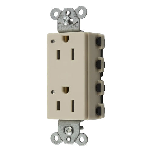 Hubbell SNAP2152IL, SNAPConnect Extra Heavy Duty Receptacles, Specification Grade, Style Line Decorator, LED Indicator, 15A 125V, 5-15R, 2-Pole 3-Wire Grounding, Ivory