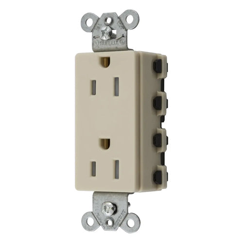 Hubbell SNAP2152ITRA, SNAPConnect Extra Heavy Duty Receptacles, Specification Grade, Style Line Decorator, Tamper Resistant, 15A 125V, 5-15R, 2-Pole 3-Wire Grounding, Ivory