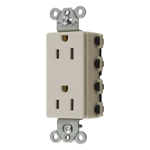 Hubbell SNAP2152LAA, SNAPConnect Extra Heavy Duty Receptacles, Specification Grade, Style Line Decorator, Nylon Face, 15A 125V, 5-15R, 2-Pole 3-Wire Grounding, Light Almond