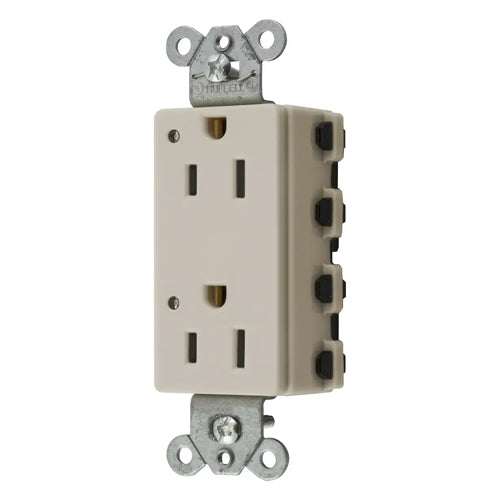 Hubbell SNAP2152LAL, SNAPConnect Extra Heavy Duty Receptacles, Specification Grade, Style Line Decorator, LED Indicator, 15A 125V, 5-15R, 2-Pole 3-Wire Grounding, Light Almond