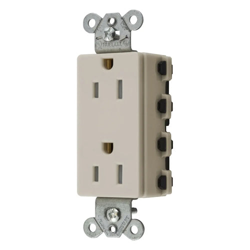 Hubbell SNAP2152LATRA, SNAPConnect Extra Heavy Duty Receptacles, Specification Grade, Style Line Decorator, Tamper Resistant, 15A 125V, 5-15R, 2-Pole 3-Wire Grounding, Light Almond