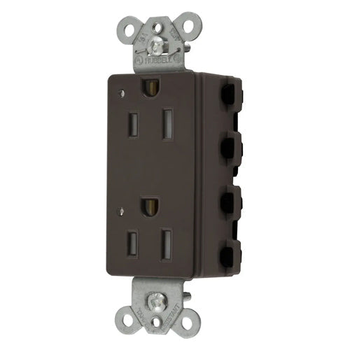 Hubbell SNAP2152LTRA, SNAPConnect Extra Heavy Duty Receptacles, Specification Grade, Style Line Decorator, Tamper Resistant, LED Indicator, 15A 125V, 5-15R, 2-Pole 3-Wire Grounding, Brown