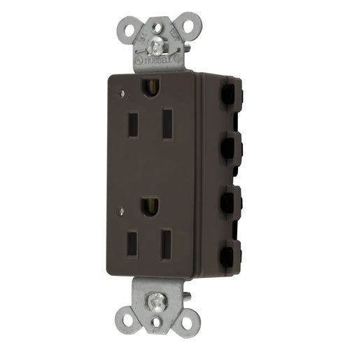 Hubbell SNAP2152L, SNAPConnect Extra Heavy Duty Receptacles, Specification Grade, Style Line Decorator, LED Indicator, 15A 125V, 5-15R, 2-Pole 3-Wire Grounding, Brown