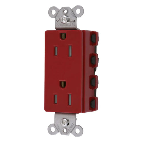 Hubbell SNAP2152RTRA, SNAPConnect Extra Heavy Duty Receptacles, Specification Grade, Style Line Decorator, Tamper Resistant, 15A 125V, 5-15R, 2-Pole 3-Wire Grounding, Red