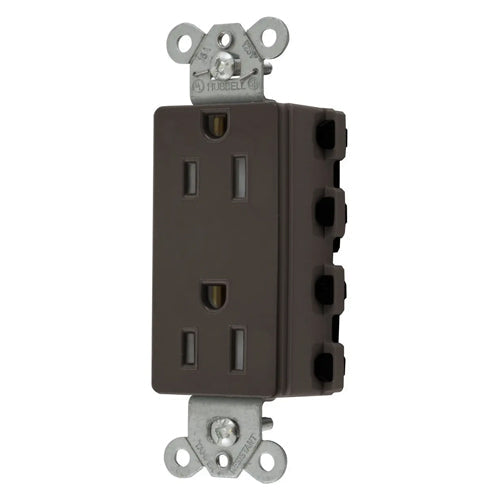 Hubbell SNAP2152TRA, SNAPConnect Extra Heavy Duty Receptacles, Specification Grade, Style Line Decorator, Tamper Resistant, 15A 125V, 5-15R, 2-Pole 3-Wire Grounding, Brown