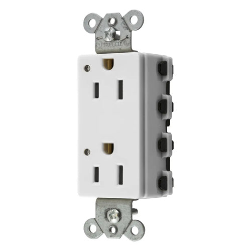 Hubbell SNAP2152WL, SNAPConnect Extra Heavy Duty Receptacles, Specification Grade, Style Line Decorator, LED Indicator, 15A 125V, 5-15R, 2-Pole 3-Wire Grounding, White