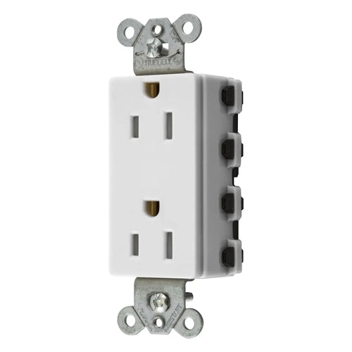 Hubbell SNAP2152WTRA, SNAPConnect Extra Heavy Duty Receptacles, Specification Grade, Style Line Decorator, Tamper Resistant, 15A 125V, 5-15R, 2-Pole 3-Wire Grounding, White