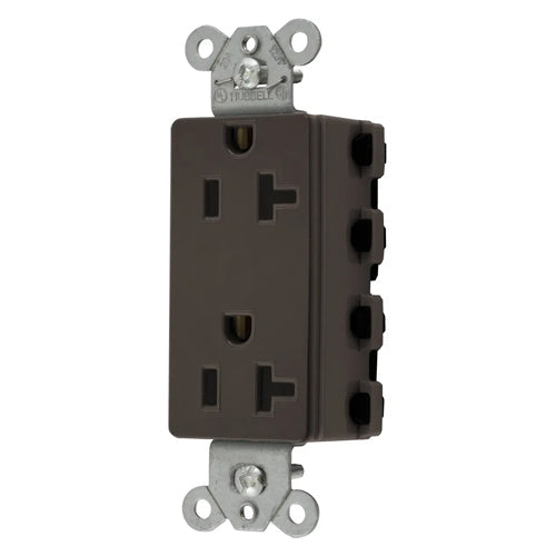 Hubbell SNAP2162A, SNAPConnect Extra Heavy Duty Receptacles, Specification Grade, Style Line Decorator, Nylon Face, 20A 125V, 5-20R, 2-Pole 3-Wire Grounding, Brown