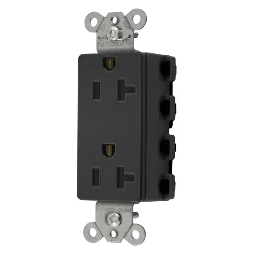 Hubbell SNAP2162BKA, SNAPConnect Extra Heavy Duty Receptacles, Specification Grade, Style Line Decorator, Nylon Face, 20A 125V, 5-20R, 2-Pole 3-Wire Grounding, Black